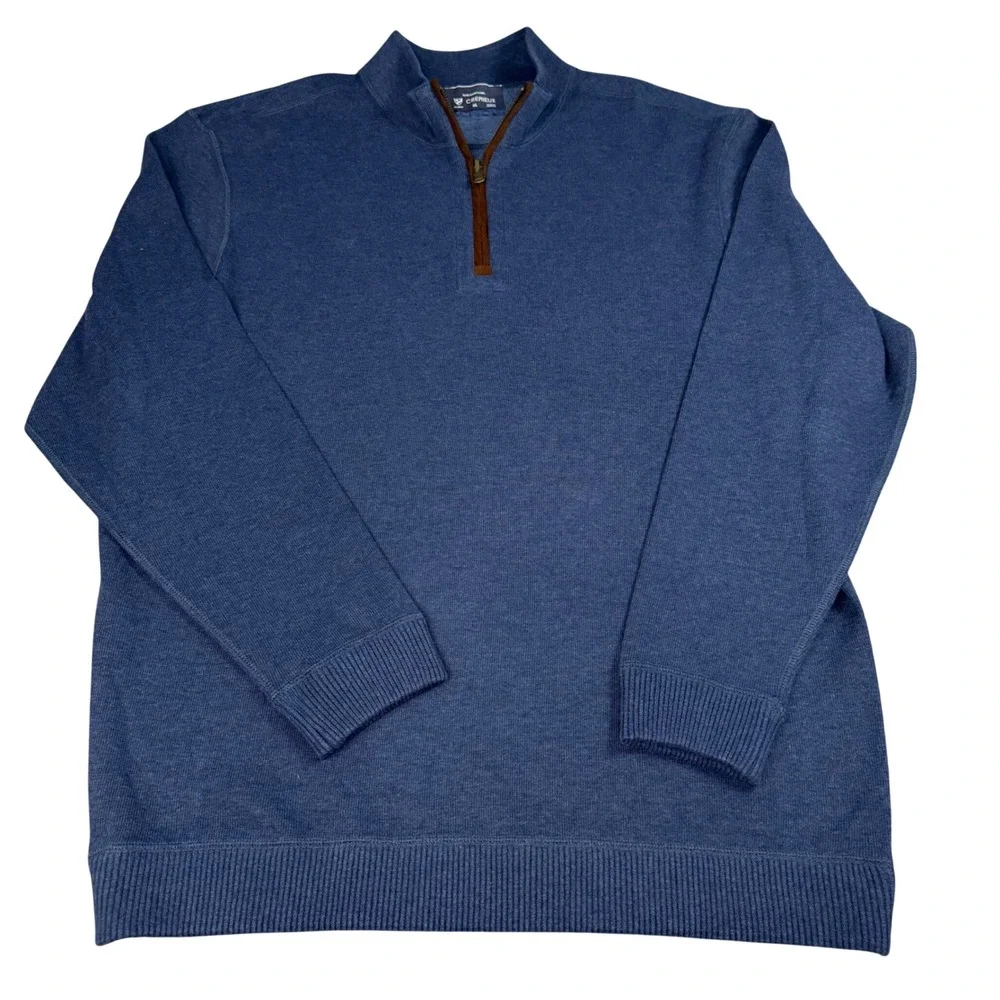 Cremieux Mens XL Blue Reversable Quarter Zip Pullover Cotton Modal Sweater